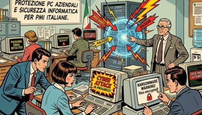 Illustrazione isometrica di documenti aziendali dispersi tra desktop, cartelle condivise e archivio centrale