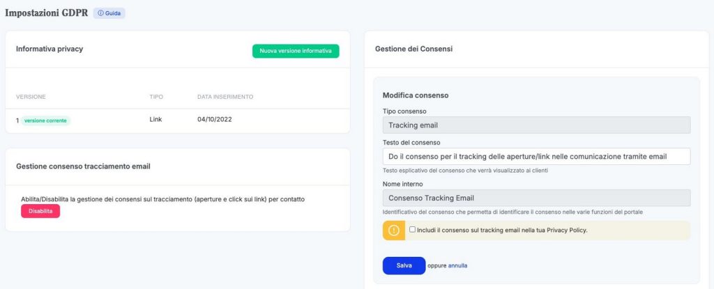 Gestire il consenso al tracciamento delle email con le newsletter 4 mailing gdpr ottobre 04