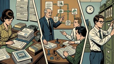 Ufficio amministrativo con documenti PEC, scadenze e comunicazioni certificate da gestire con responsabilità chiare