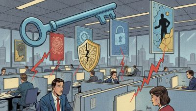 illustrazione cyber di una password riutilizzata che espone accessi aziendali