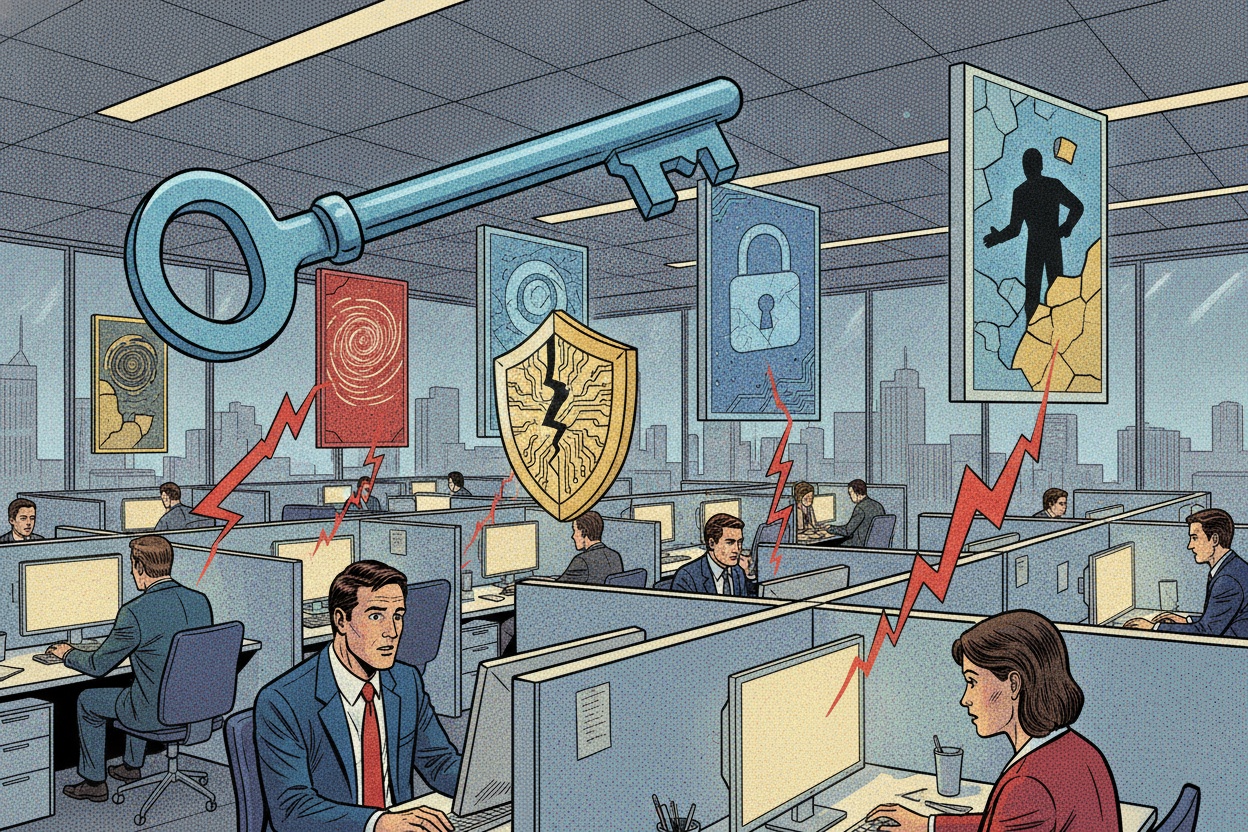 illustrazione cyber di una password riutilizzata che espone accessi aziendali